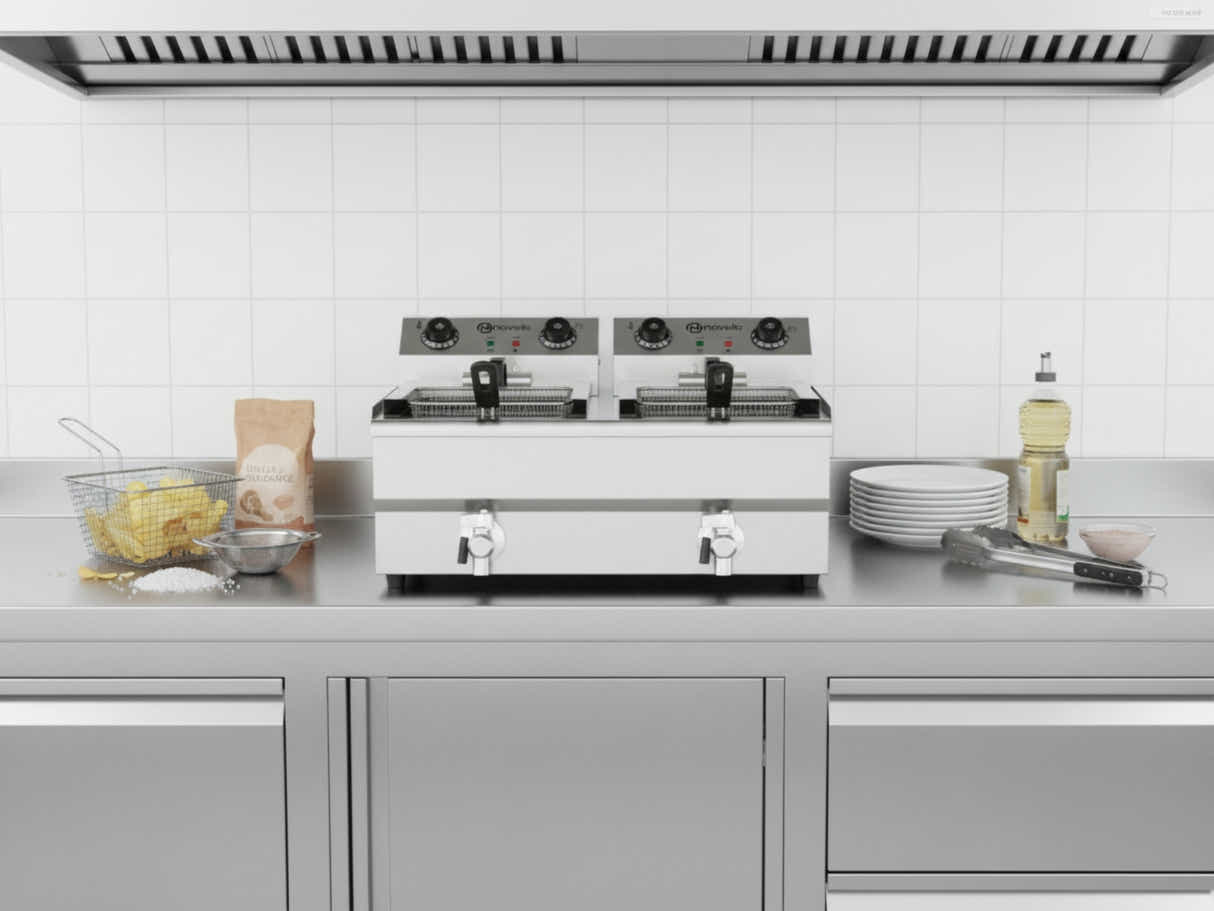 Twin Tank Electric Fryer with Dual Oil Taps