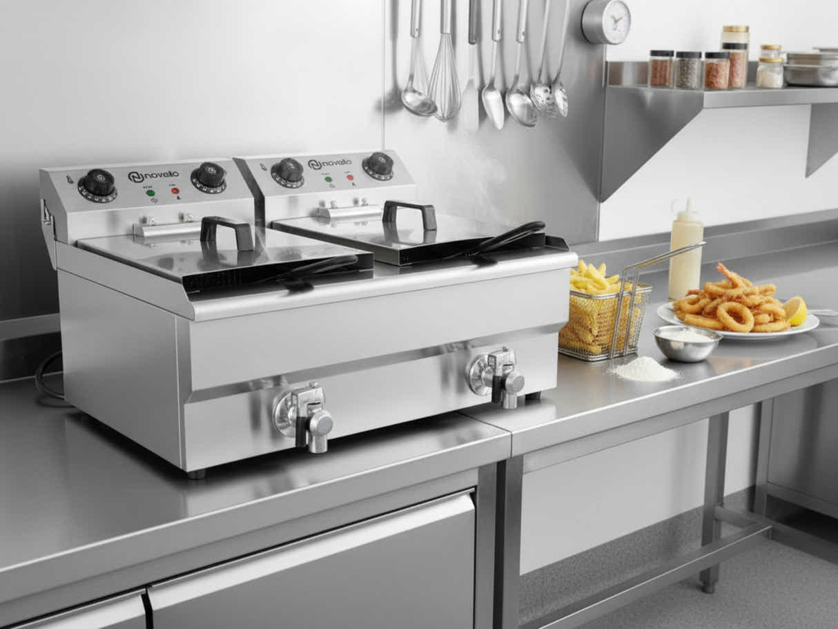 Twin Tank Electric Fryer with Dual Oil Taps