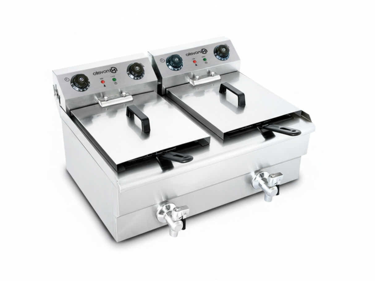 Twin Tank Electric Fryer with Dual Oil Taps