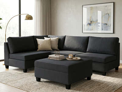 DS NZ Made Bhumi Corner Sofa with Ottoman - Vish Black