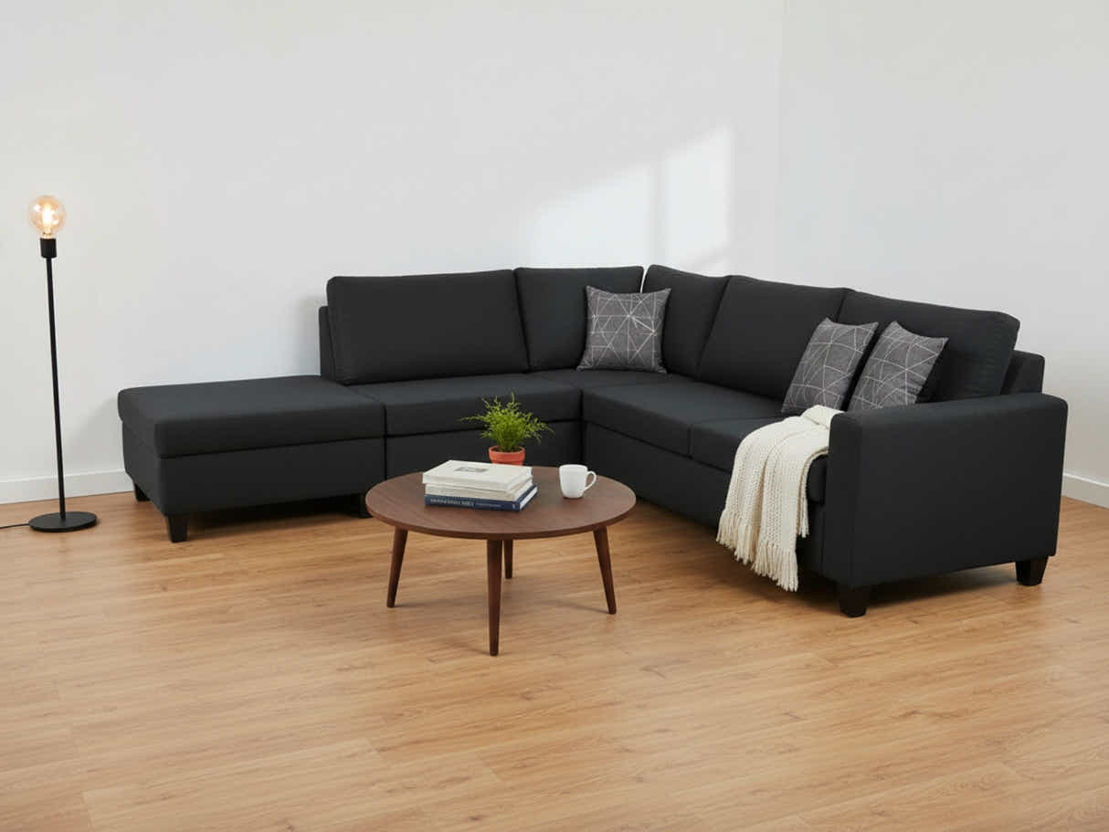 DS NZ Made Bhumi Corner Sofa with Ottoman - Vish Black