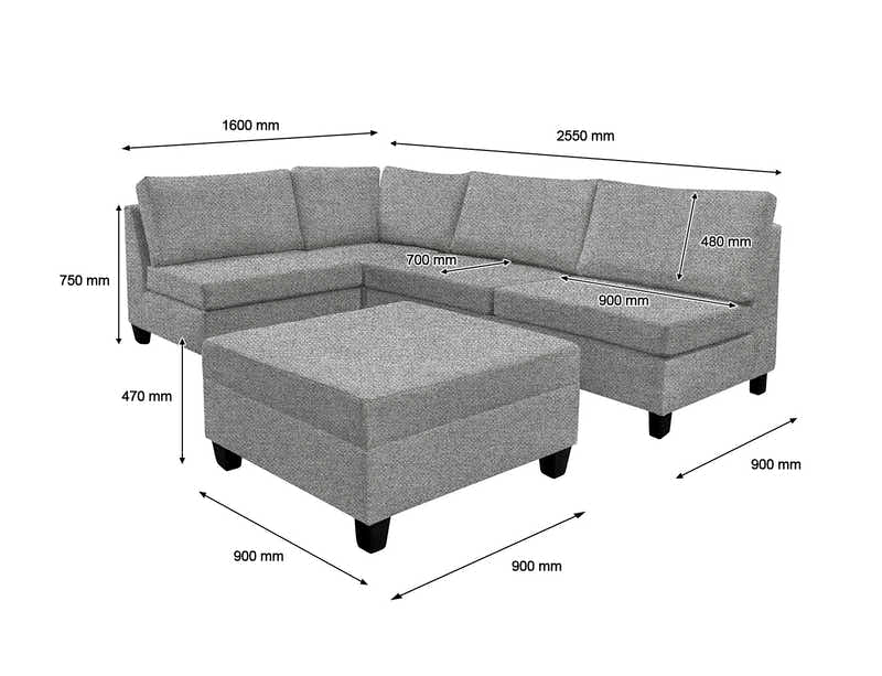 DS NZ Made Bhumi Corner Sofa with Ottoman - Kido Steel
