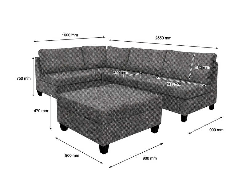 DS NZ Made Bhumi Corner Sofa with Ottoman - Kido Black