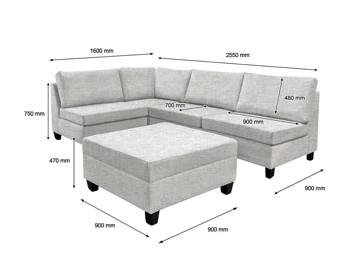DS NZ Made Bhumi Corner Sofa with Ottoman - Comfy Silver
