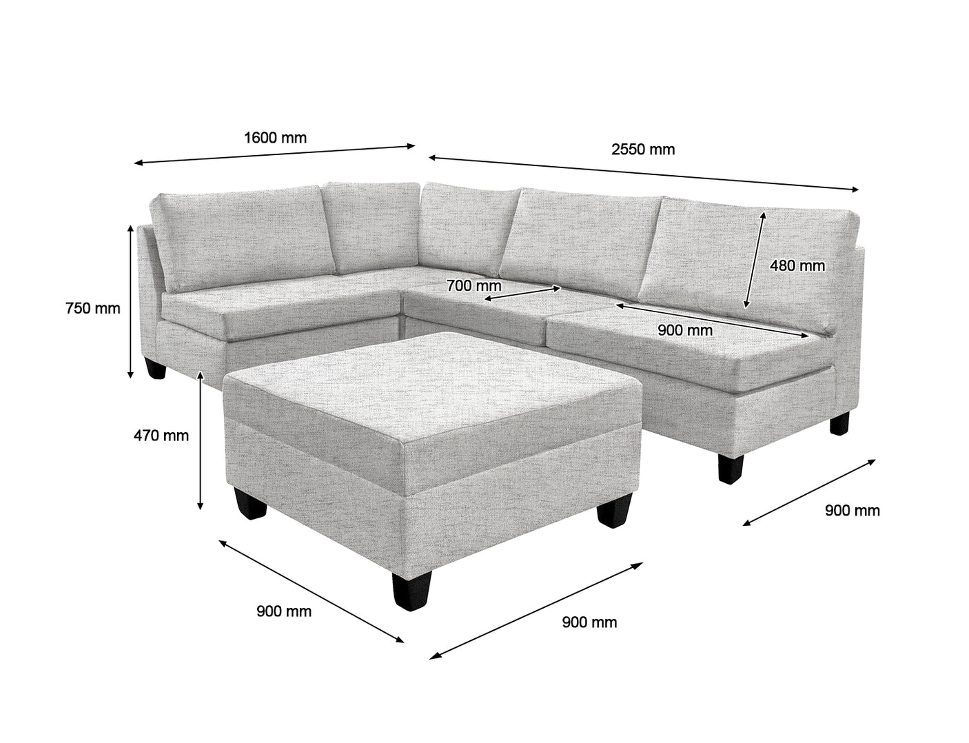 DS NZ made Bhumi corner sofa Comfy silver