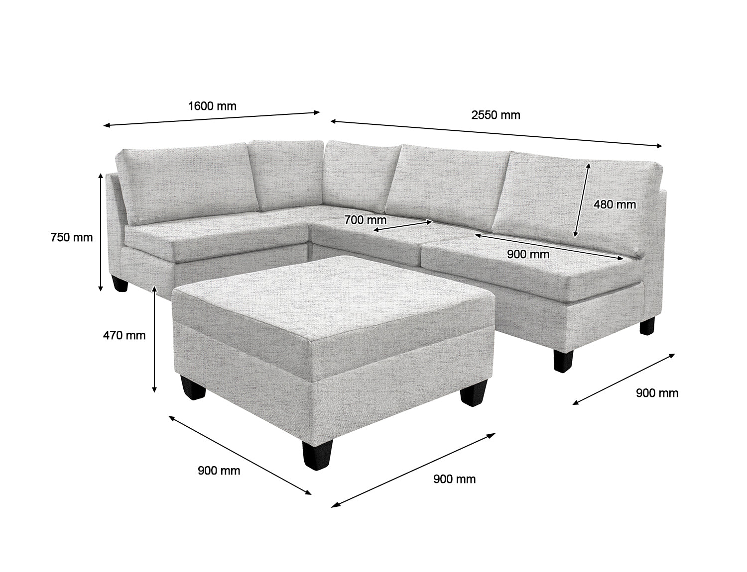 DS NZ Made Bhumi Corner Sofa with Ottoman - Comfy Silver