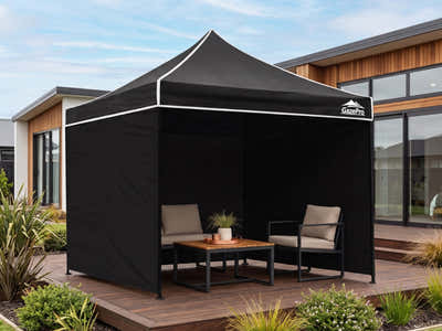 Gazebo with Silver-Coated Roof 3m x 3m - Black