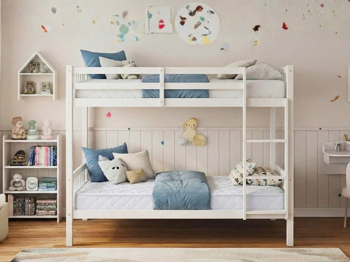 New Lydia Bunk Bed White & Mattress Bon10 Single x2