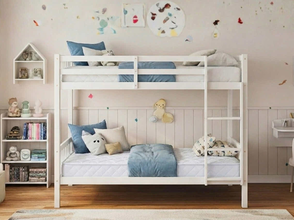 New Lydia Bunk Bed White & Mattress Bon15 Single x2