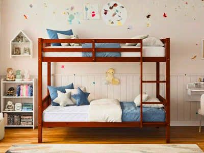 New Lydia Bunk Bed Cherry + Mattress Bon10 Single x2