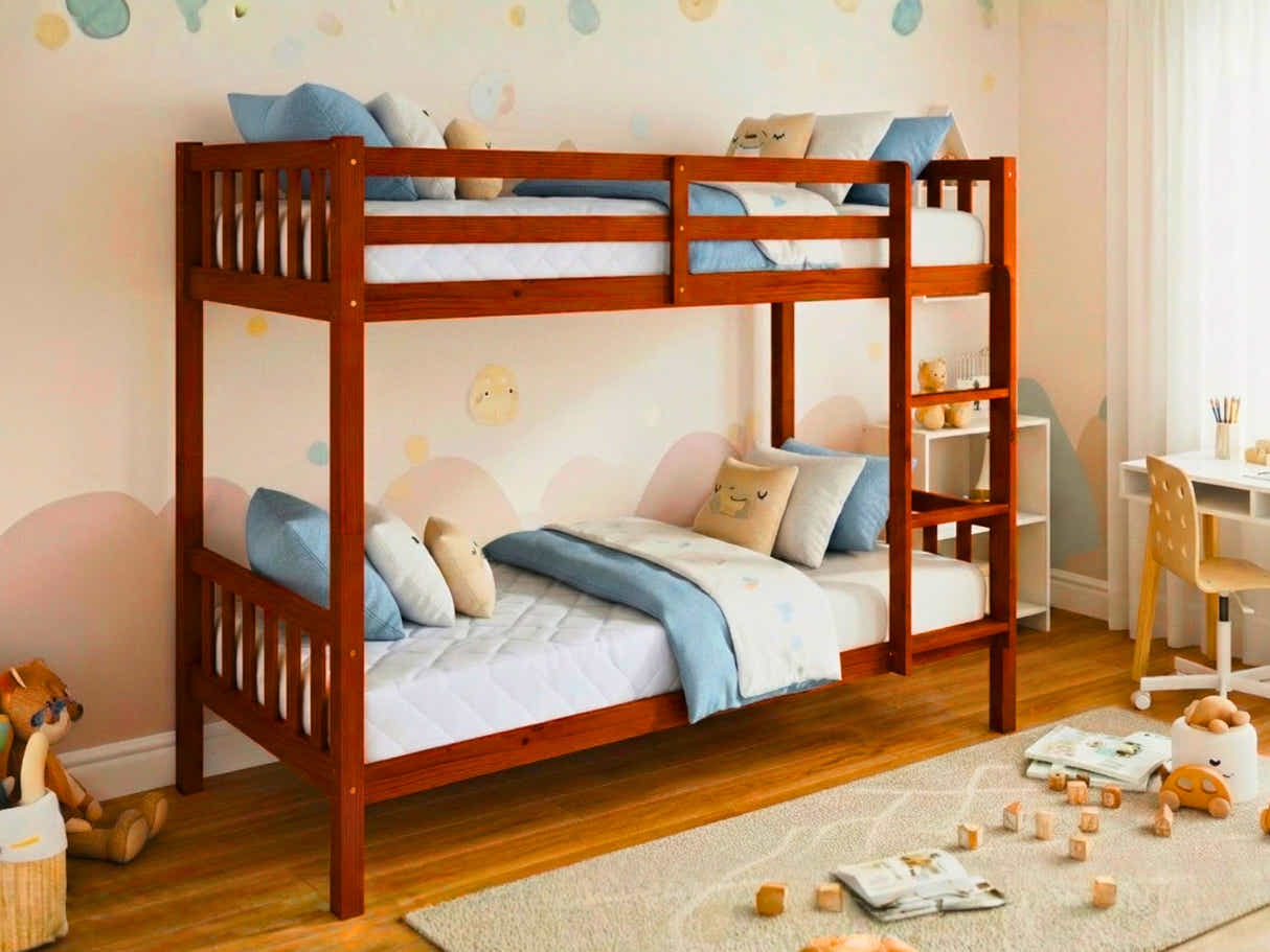 New Lydia Bunk Bed Cherry & Bon10 Mattress - Single x2