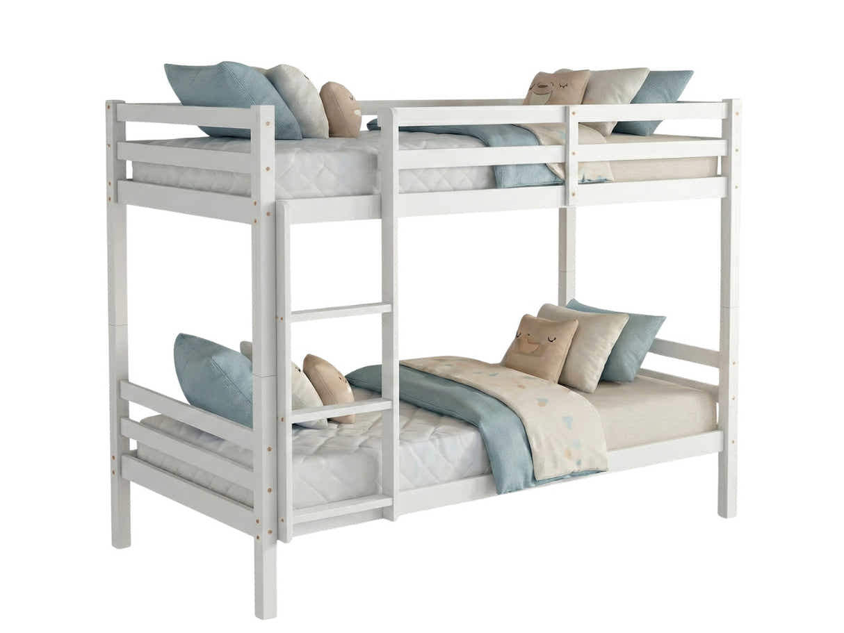New Lyn Bunk Bed White & Mattress Bon15 Single x2