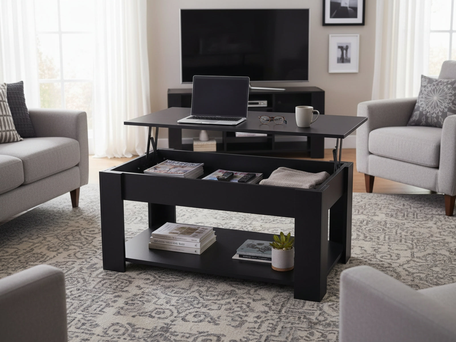 Lyftbar Coffee Table Black | Lift-Top Storage Design | TSB Living NZ