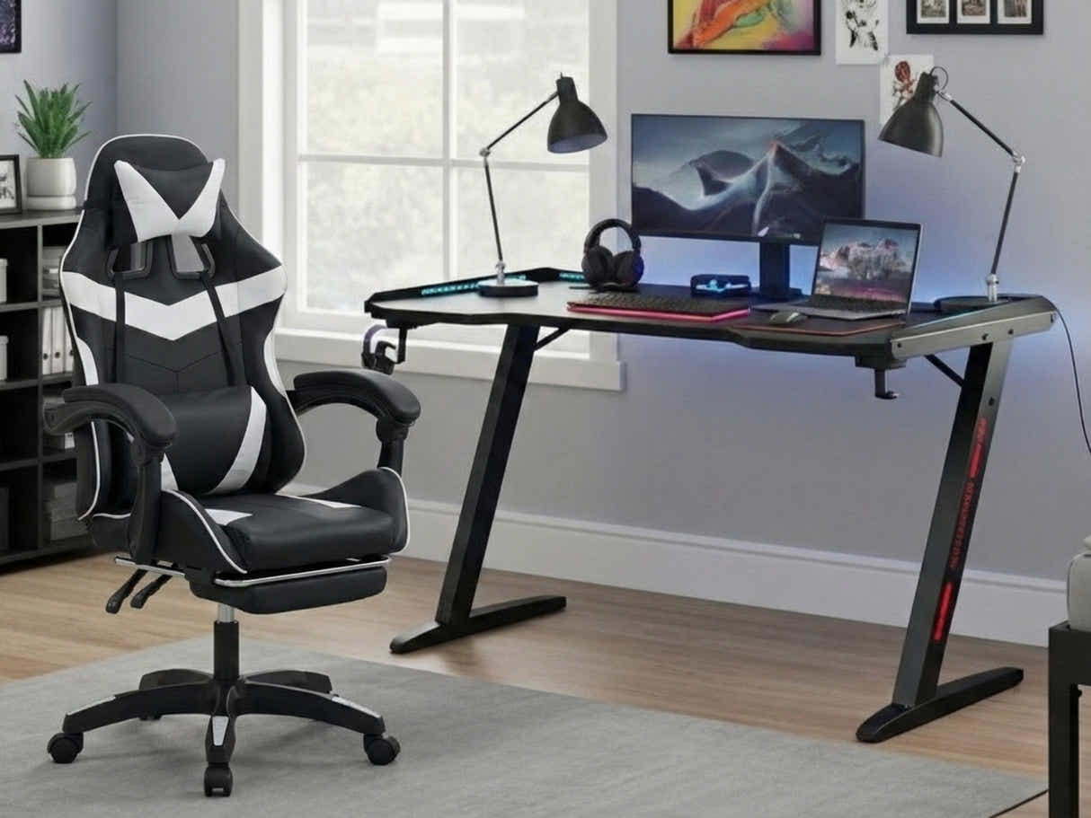 Gaming Table & Nicola Gaming chair PVC Black+White