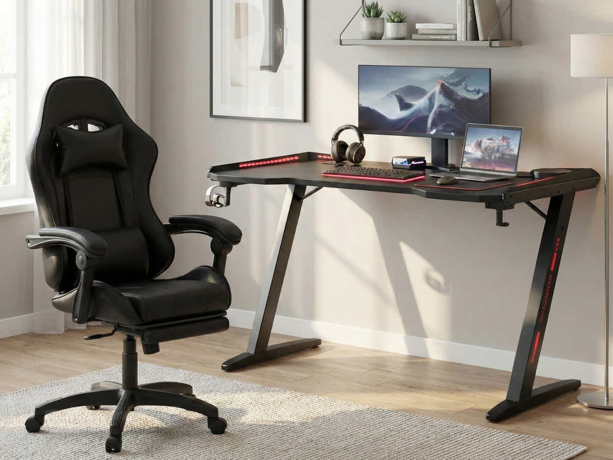 Gaming Table & Nicola Gaming chair PVC Black