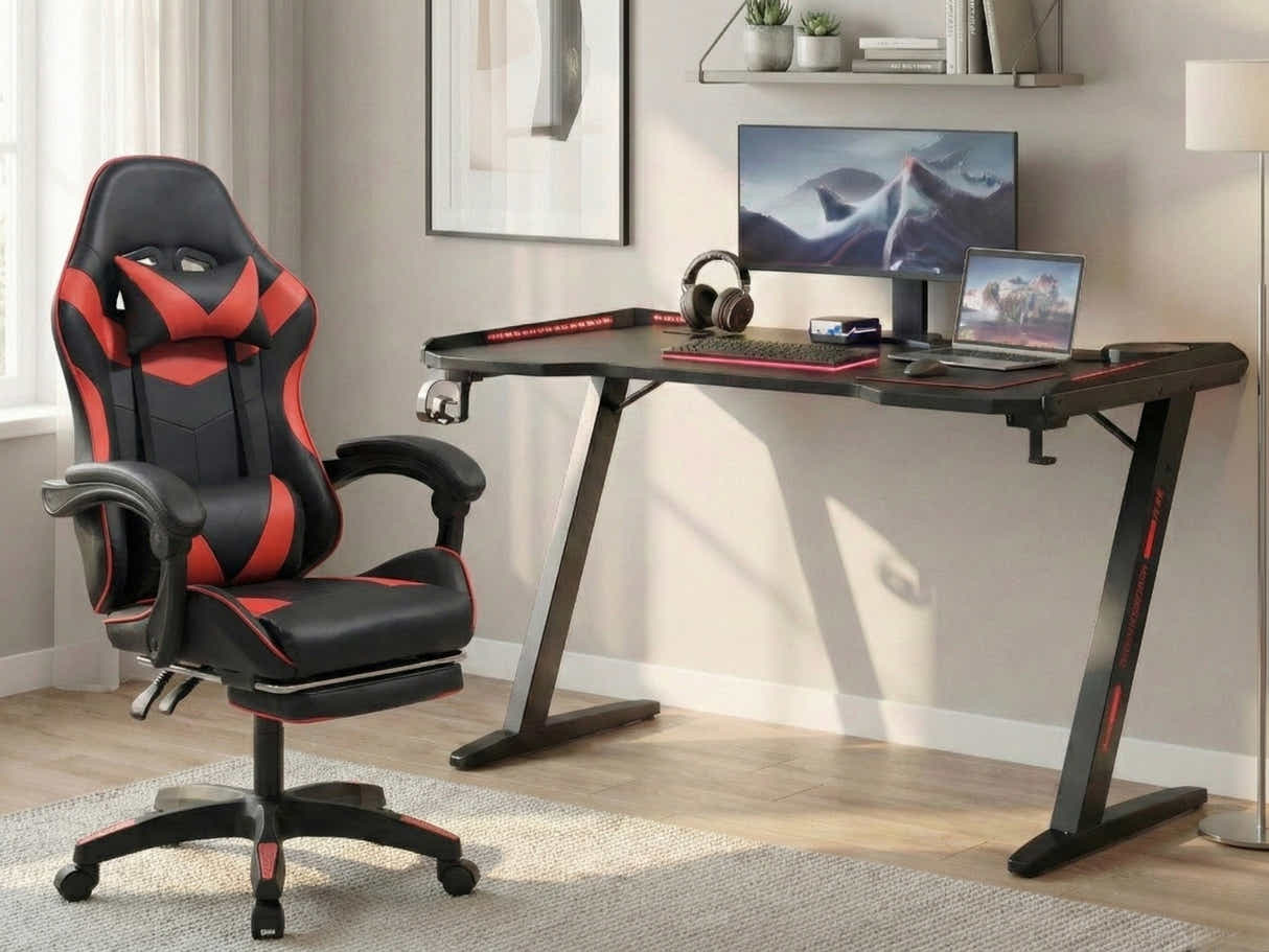 Gaming Table & Nicola Gaming chair PVC Black+Red