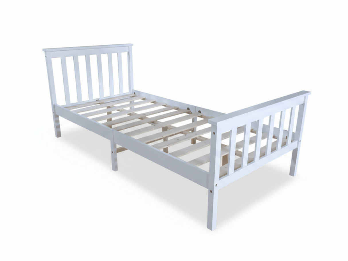 Classic White Kids Bedroom Combo - Bed, Mattress, Bedside & Tallboy