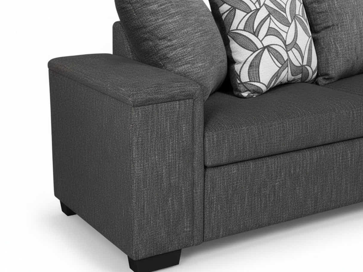DS NZ Made Ella Corner Sofa with Pattern Cushion - Kido Black