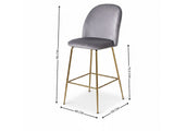 Osmond Velvet Bar Stool Grey - Set of 2