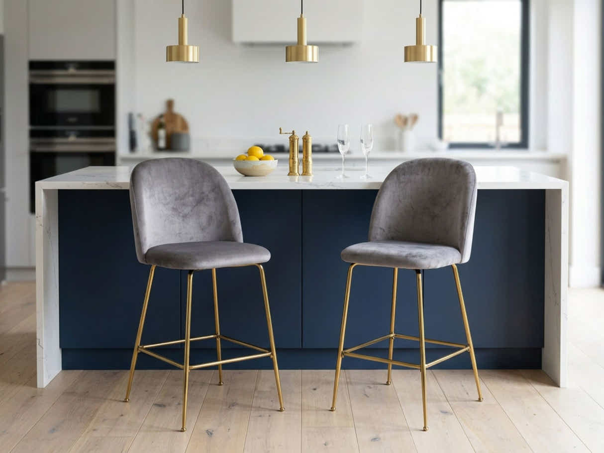 Osmond Velvet Bar Stool Grey - Set of 2