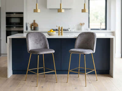 Osmond Velvet Bar Stool Grey - Set of 2