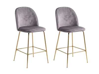 Osmond Velvet Bar Stool Grey - Set of 2