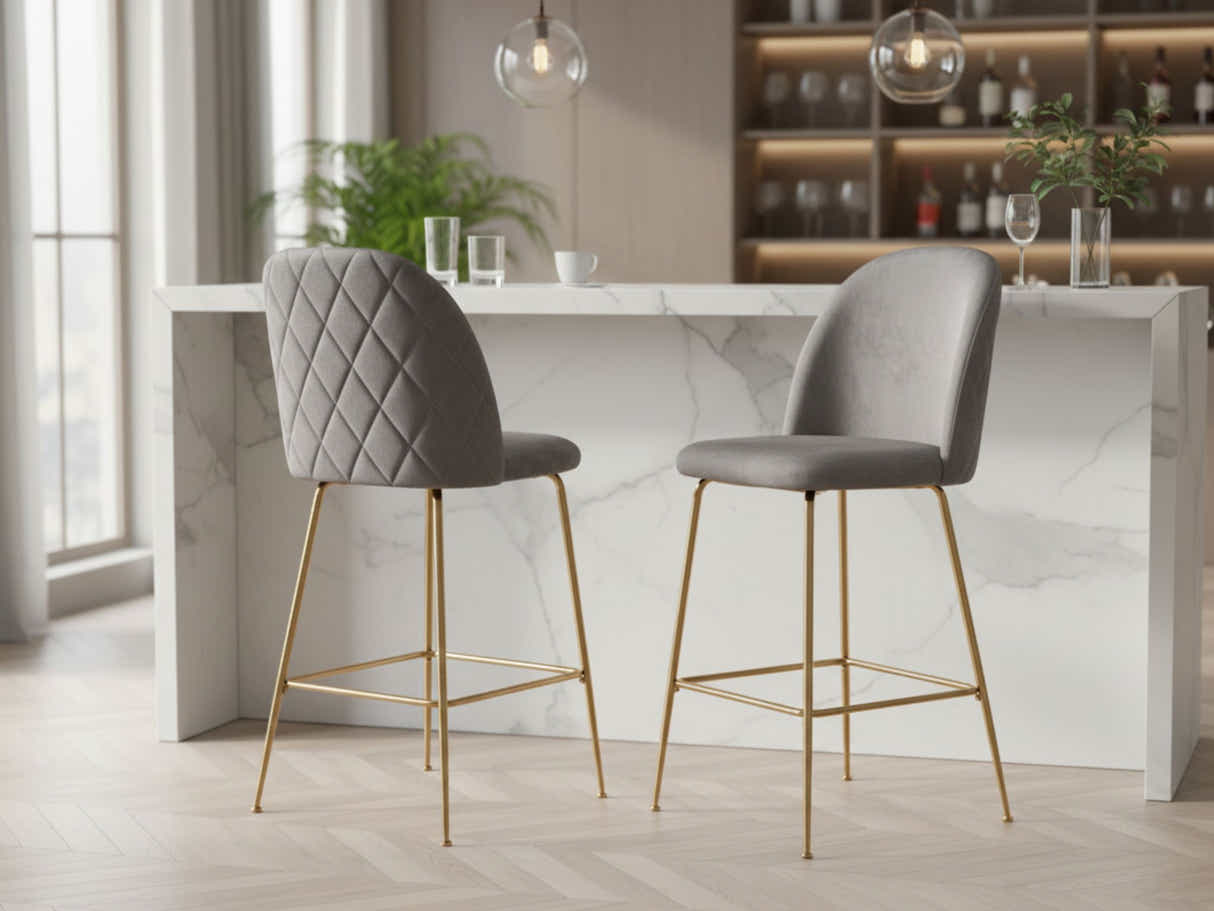 Osmond Velvet Bar Stool Grey - Set of 2