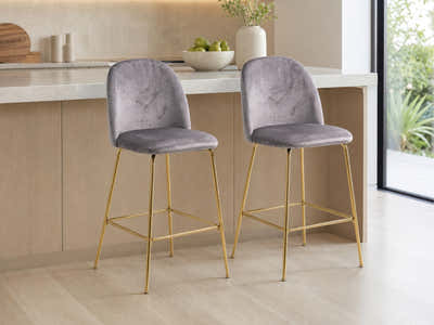Osmond Velvet Bar Stool Grey - Set of 2