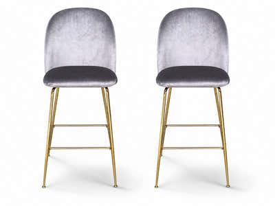 Osmond Velvet Bar Stool Grey - Set of 2