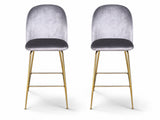 Osmond Velvet Bar Stool Grey - Set of 2