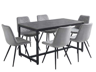 Grey Marble Look Dining Table - 160 cm & Tricia PU Dining Chair x6 Grey