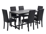 Grey Marble Look Dining Table - 160 cm & Yvette PU Dining Chair x6 Black
