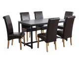 Grey Marble Look Dining Table - 160 cm & Giesle PU Dining Chair Dark Brown x6