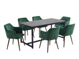 Grey Marble Look Dining Table - 160 cm & Zakeer Velvet Dining Chair Green x6