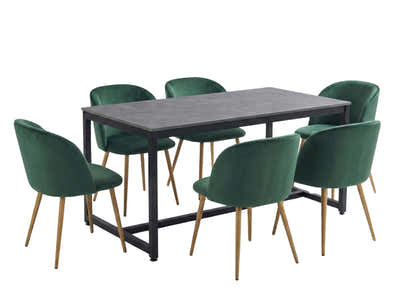Grey Marble Look Dining Table - 160 cm & Parson Velvet Dining Chair Teal x6