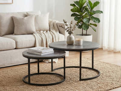 Nesting Coffee Table Set - Grey Marble Look