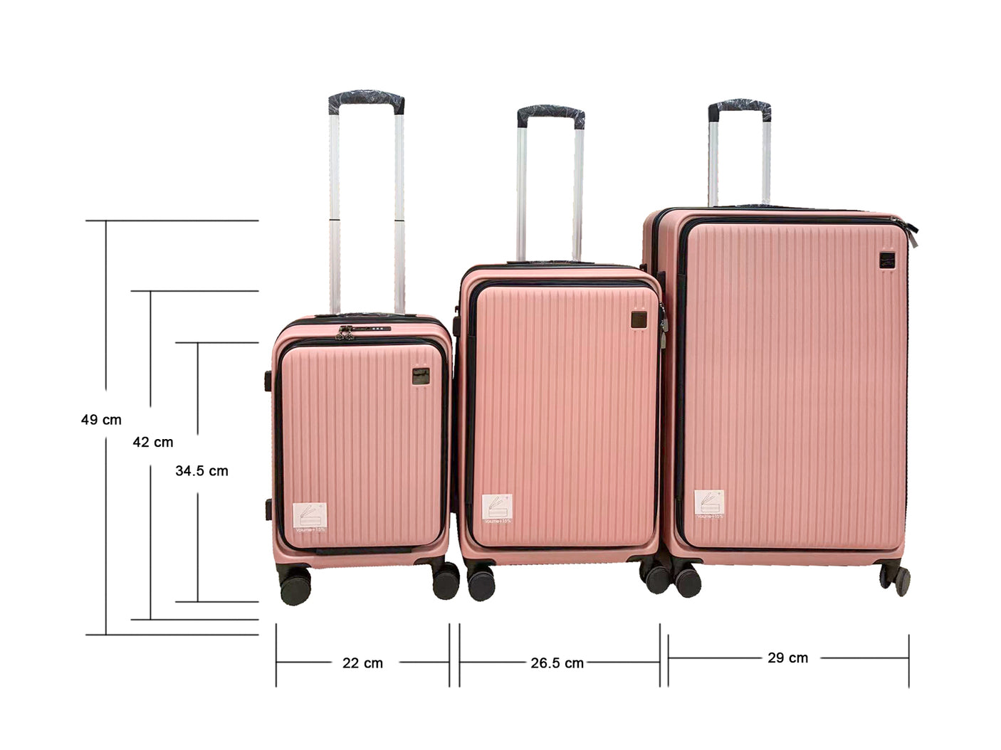 Luggage Set 3pcs front open rose gold