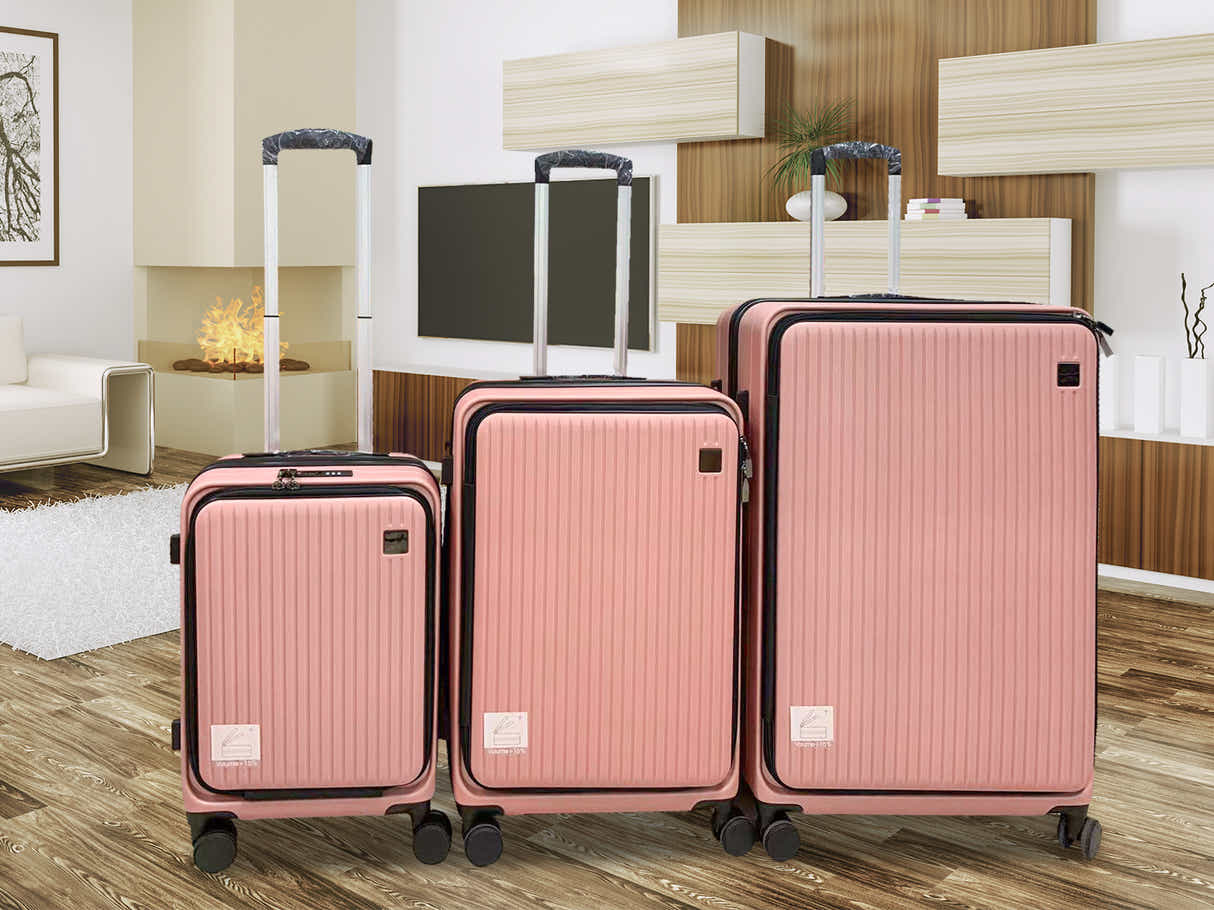 3-Piece Front Open Luggage Set – Rose Gold