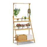 DS BS 3-Layer Wood Plant Shelves With Hanging Rod