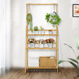 DS BS 3-Layer Wood Plant Shelves With Hanging Rod