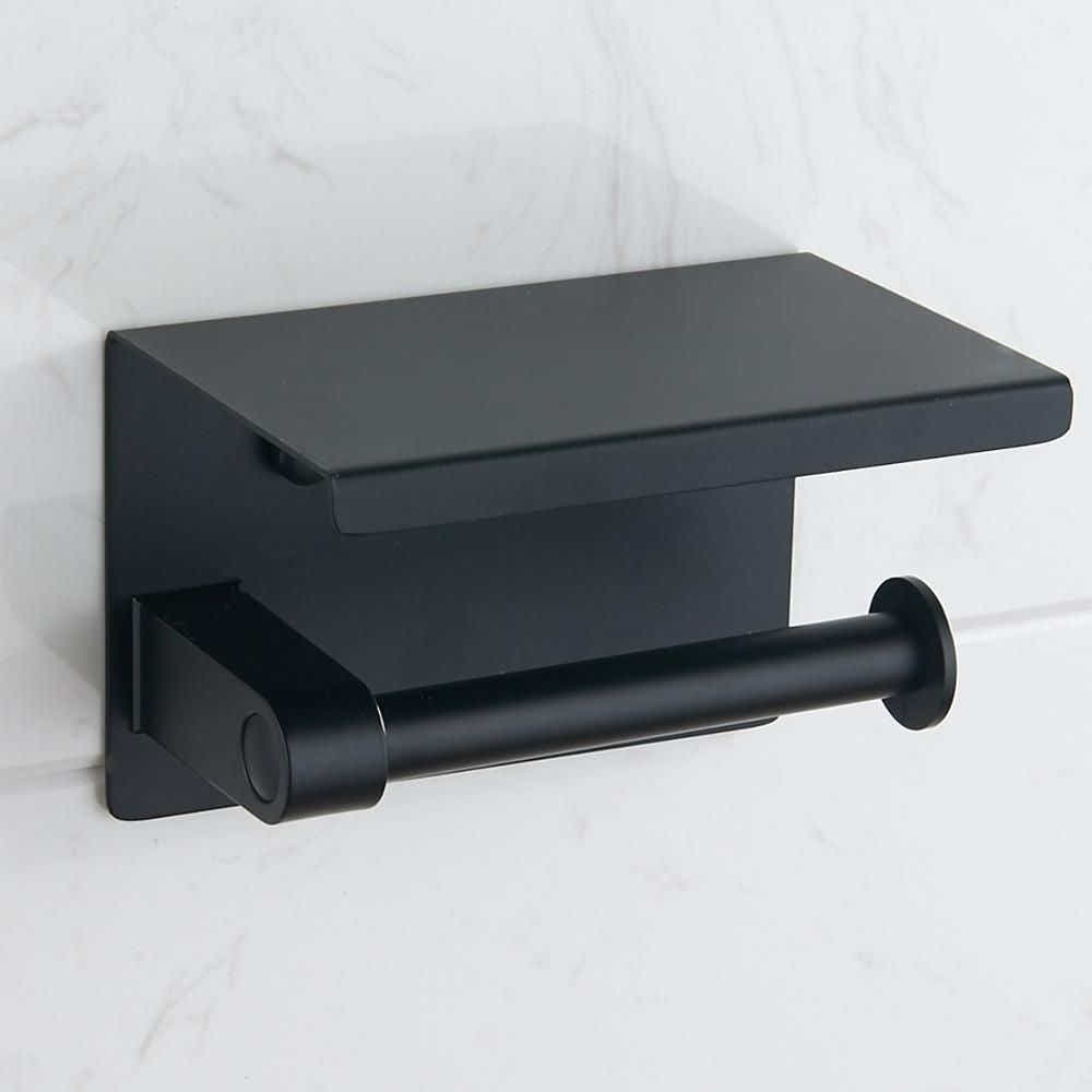 DS BS Stainless Steel Toilet Paper Roll Holder with Shelf-Black