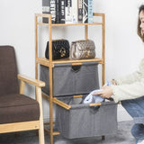 DS BS Natural Bamboo 2-Tier Multifunctional 2 Drawer Basket Rack