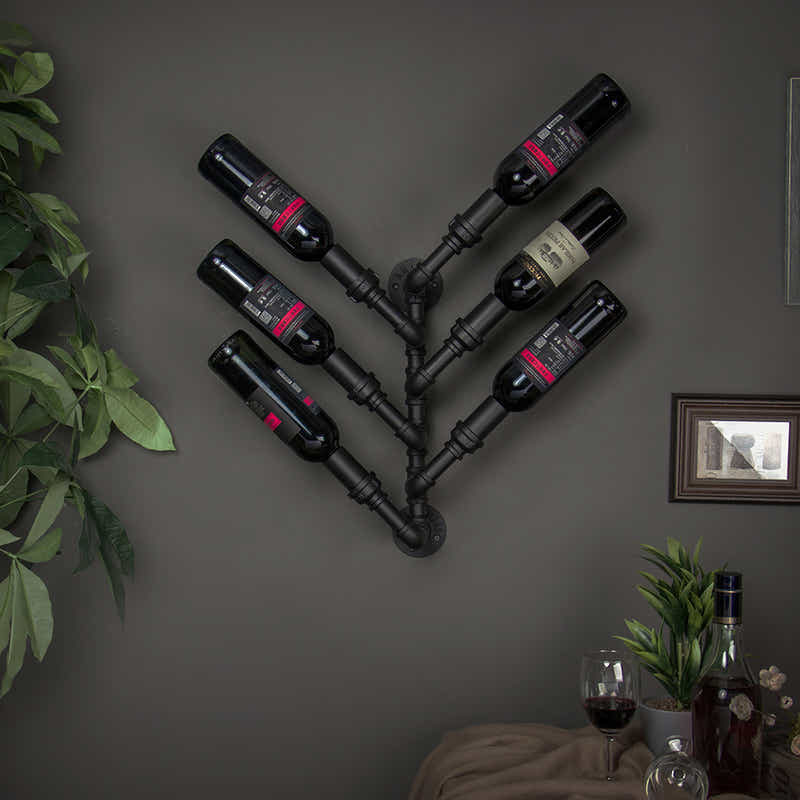 Wall-Mounted Pipe Wine Rack - 6 Bottle Holder