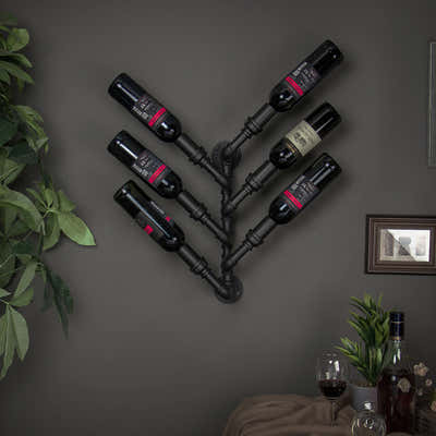 Wall-Mounted Pipe Wine Rack - 6 Bottle Holder
