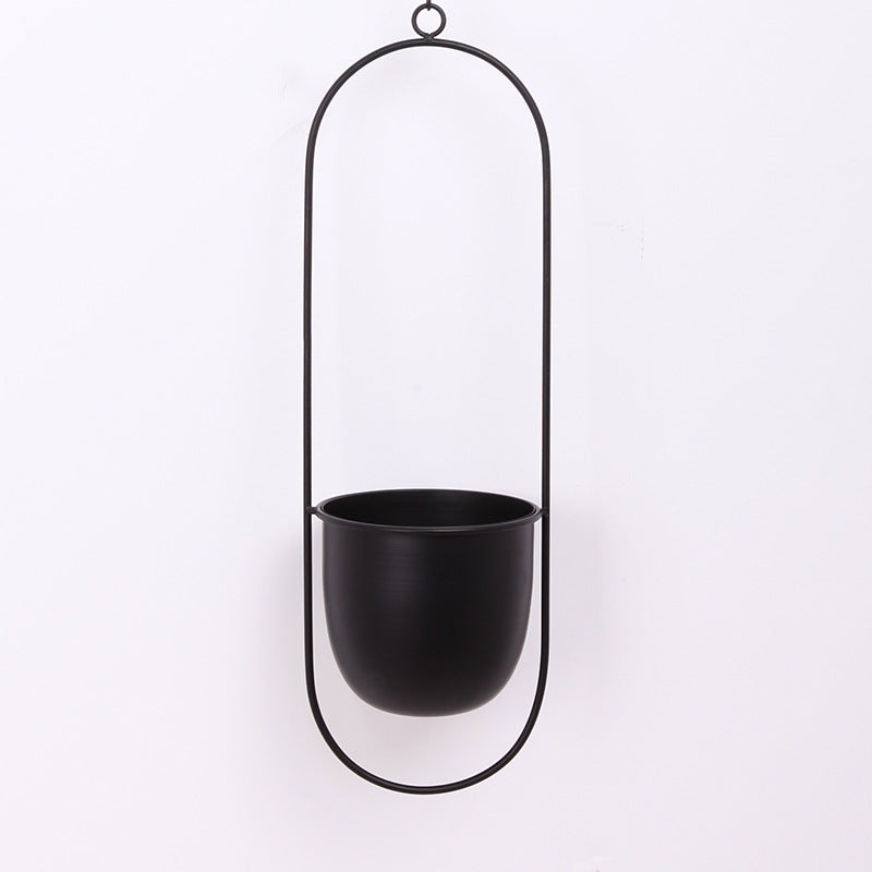 DS BS Minimalist Metal Plant Hanger Oval Shape-Black