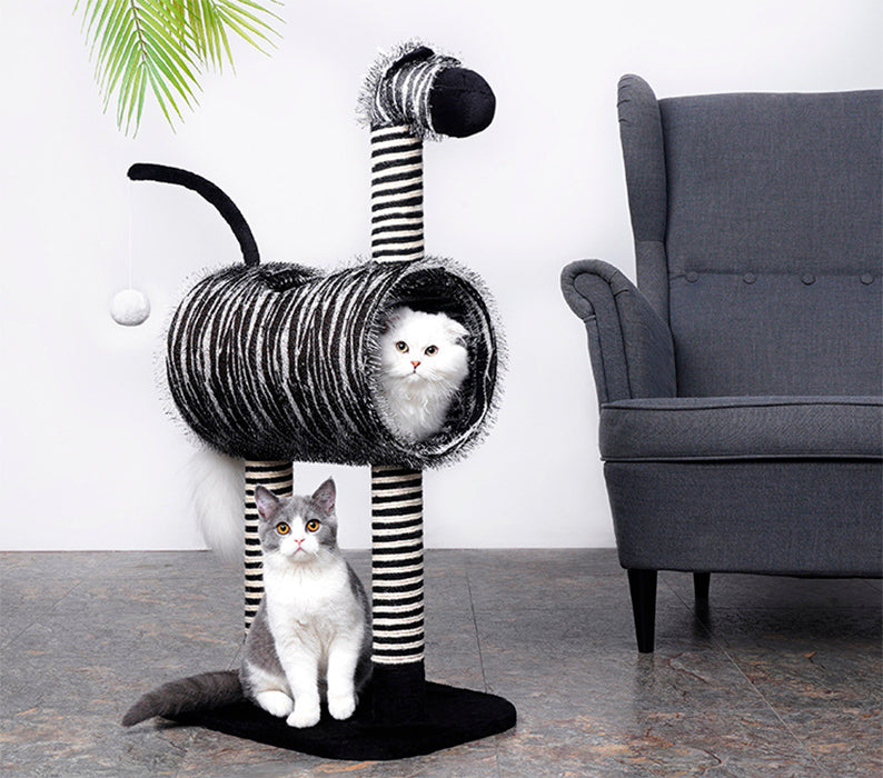 DS BS Cat Tree Tunnel Play Tree House-Zebra