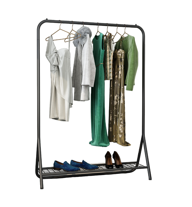 DS BS Metal Garment Clothes Rack with Lower Storage Shelf-Black