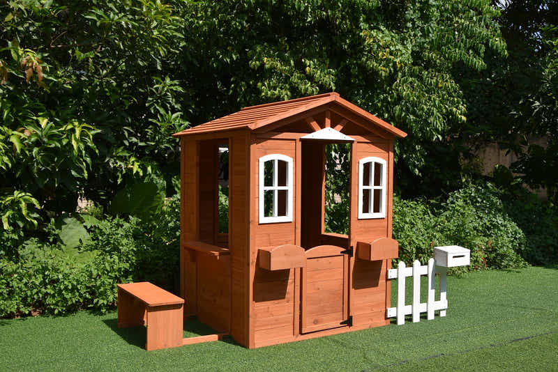 Wooden Children Playhouse with Snack Bench