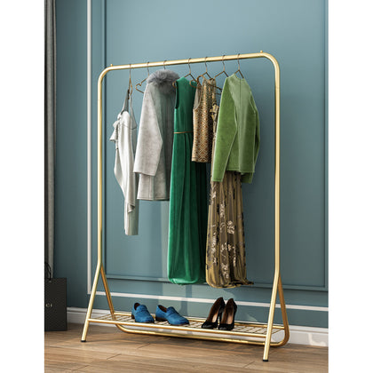 DS BS Metal Garment Clothes Rack with Lower Storage Shelf-Glod