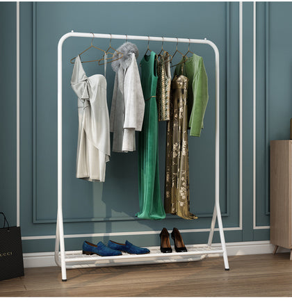 DS BS Metal Garment Clothes Rack with Lower Storage Shelf-White